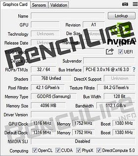 nVidia GeForce GTX 1050 @ GPU-Z